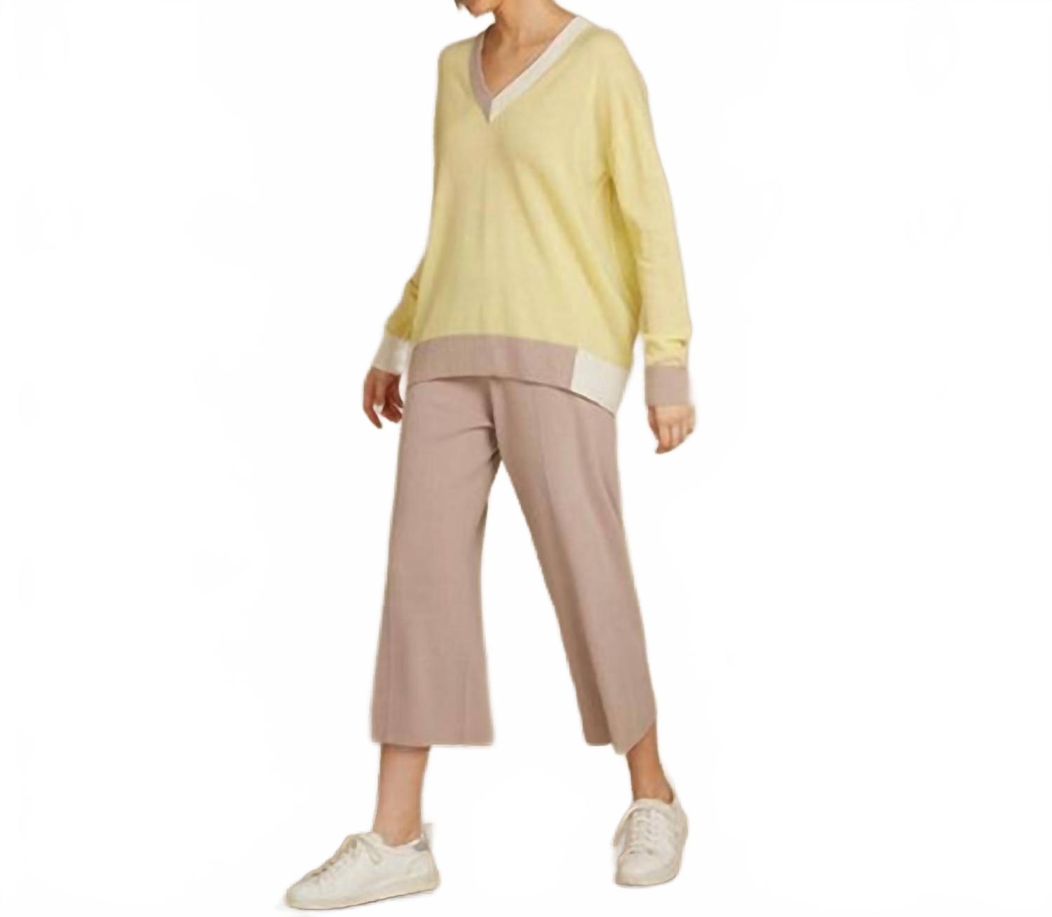 Color Block V Sweater In Banana Combo