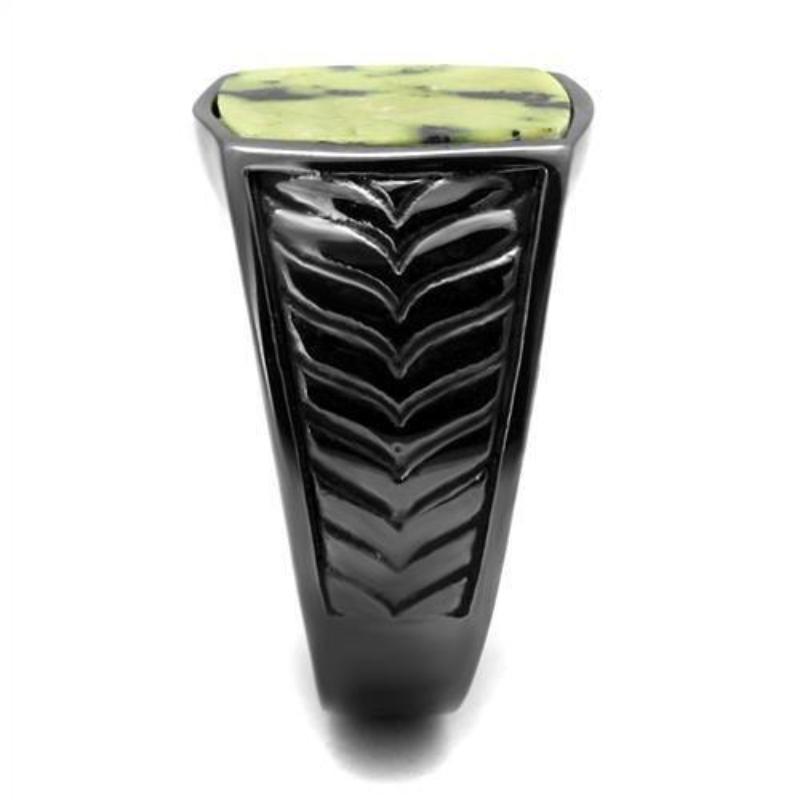 IP Light Black Stainless Steel Ring with Semi-Precious Topaz Jade in Topaz