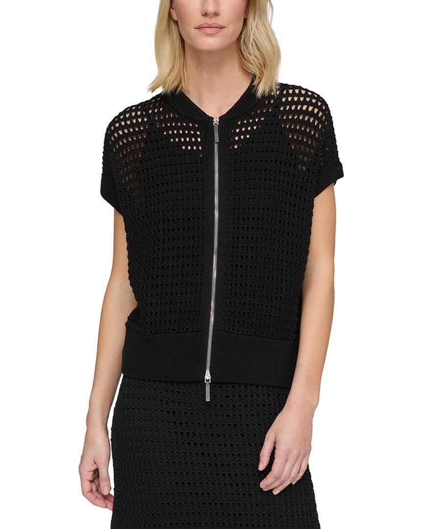 Lafayette 148 New York Petite Open Stitch Zip Front Sweater