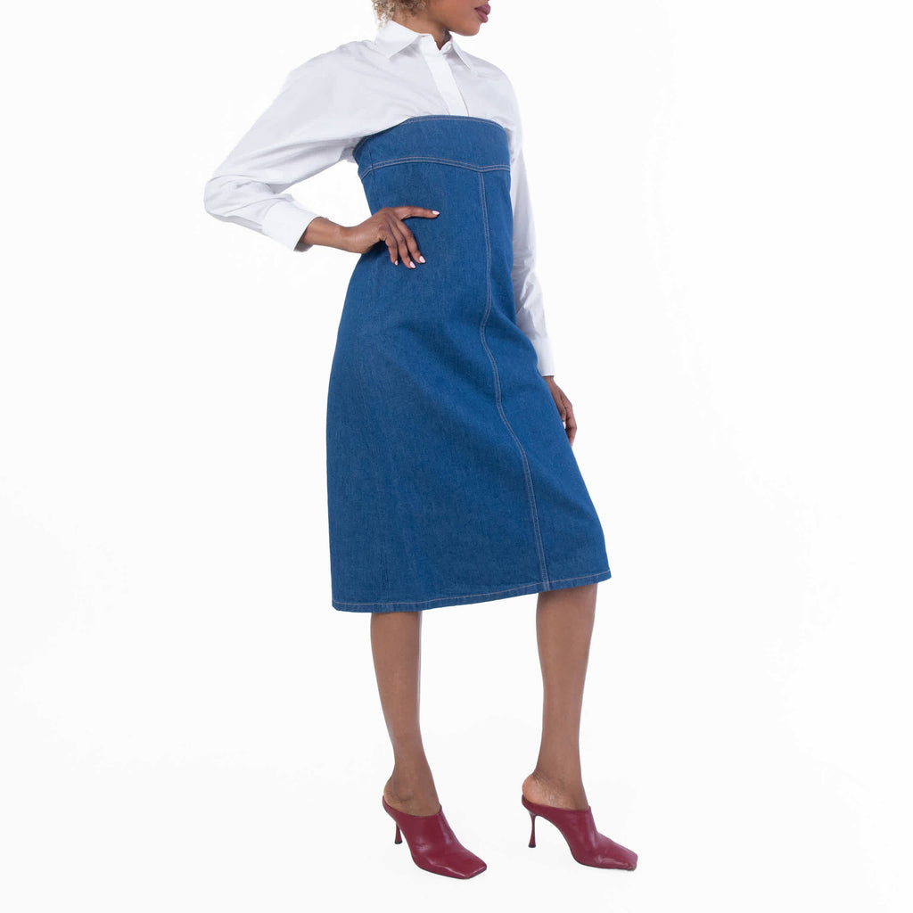 Ferragamo Strapless Cotton Denim Midi Dress