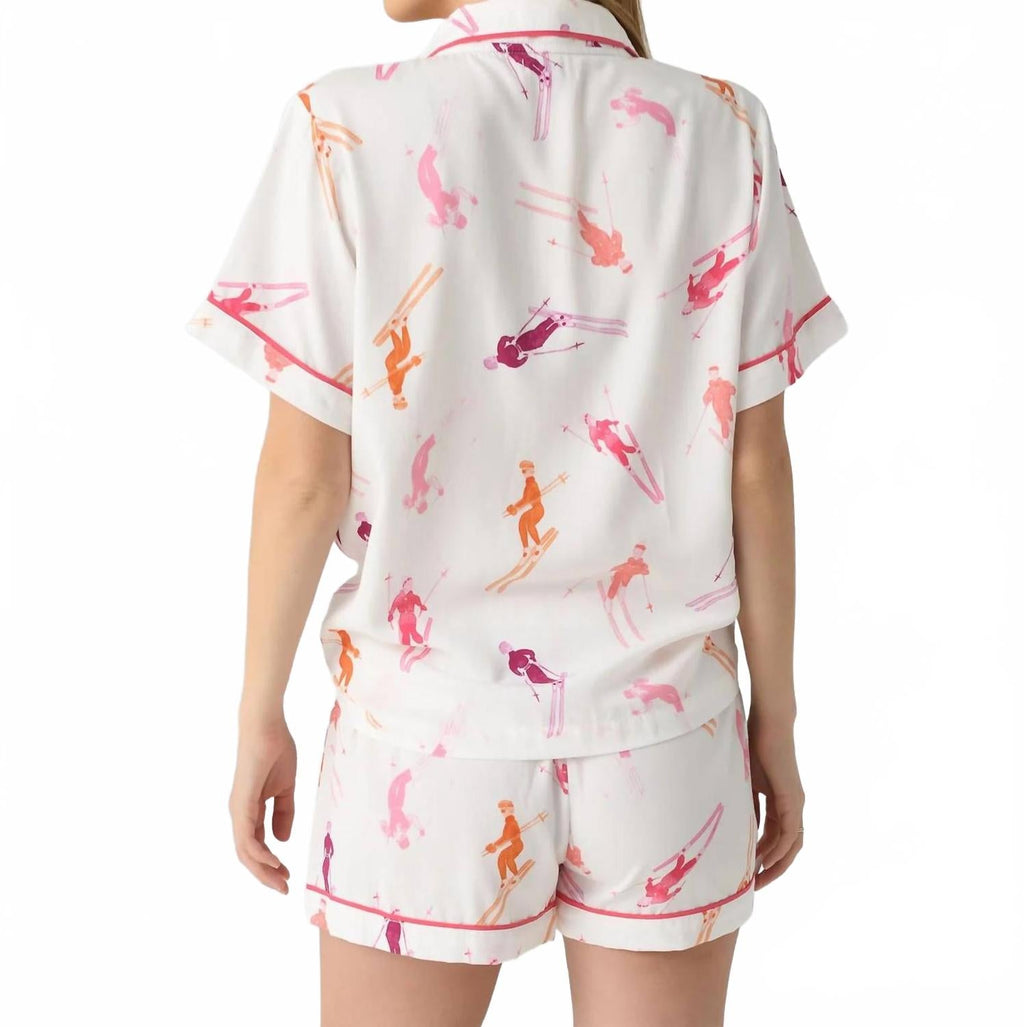 Bluebird Day Shorts Pajama Set In White / Pink / Orange