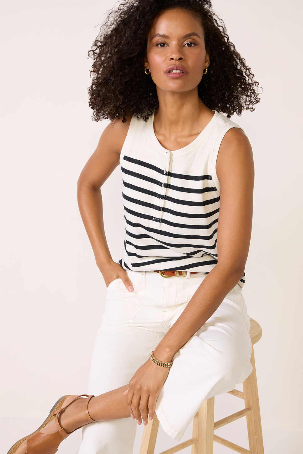Women's Esme Striped Henley Tank Top