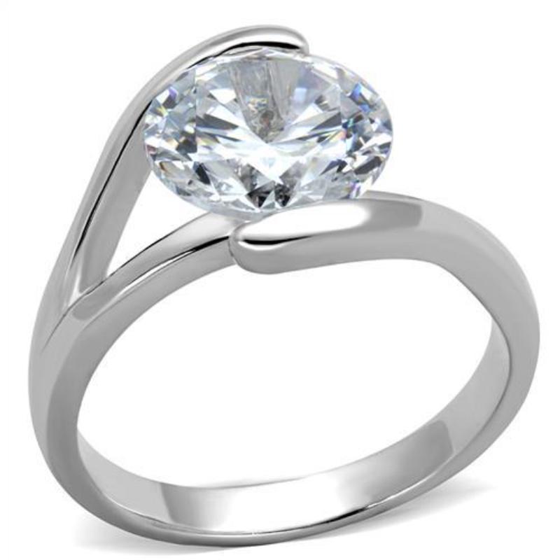 Rhodium Brass Ring with AAA Grade CZ in Clear