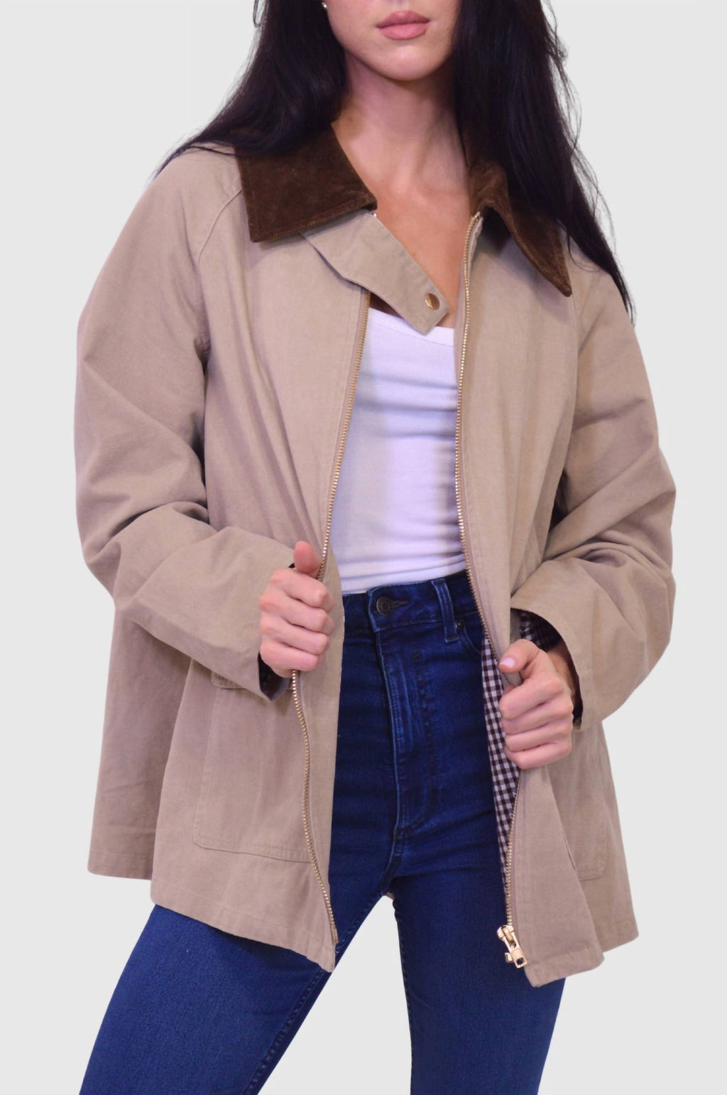 Corduroy Collared Cotton Chore Jacket In Khaki