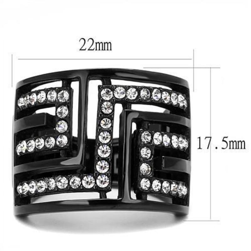 IP Light Black Stainless Steel Ring with Top Grade Crystal in Clear