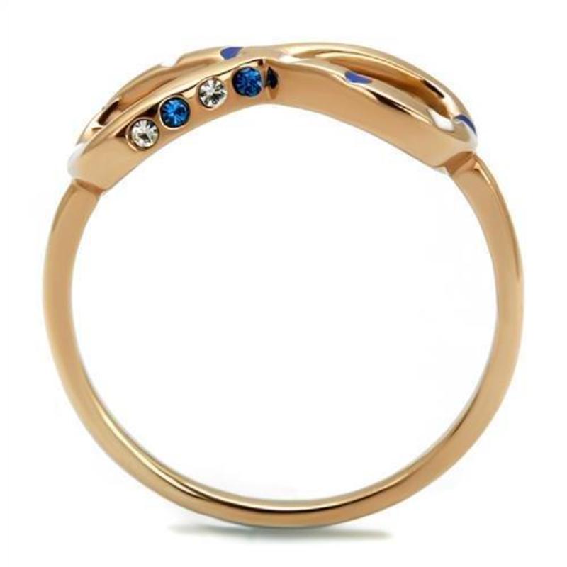 IP Rose Gold(Ion Plating) Stainless Steel Ring with Top Grade Crystal in Sapphire