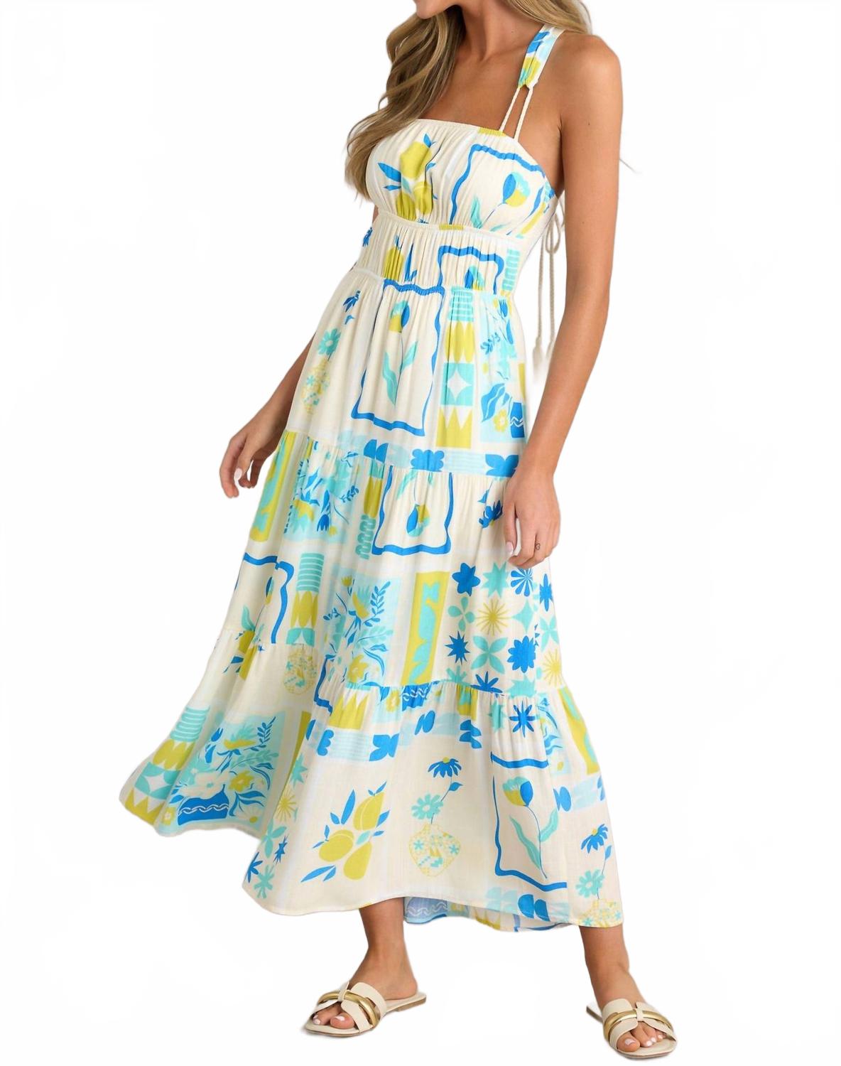 Printed Maxi Dress In Blue Lime