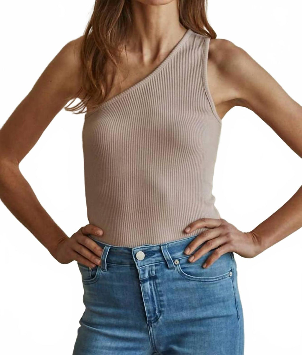 One Shoulder Fitted Ribbed Crop Top In Mocha
