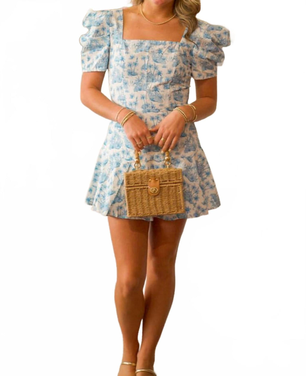 Kimberly Romper With Short Dress In Blue Jungle Toile