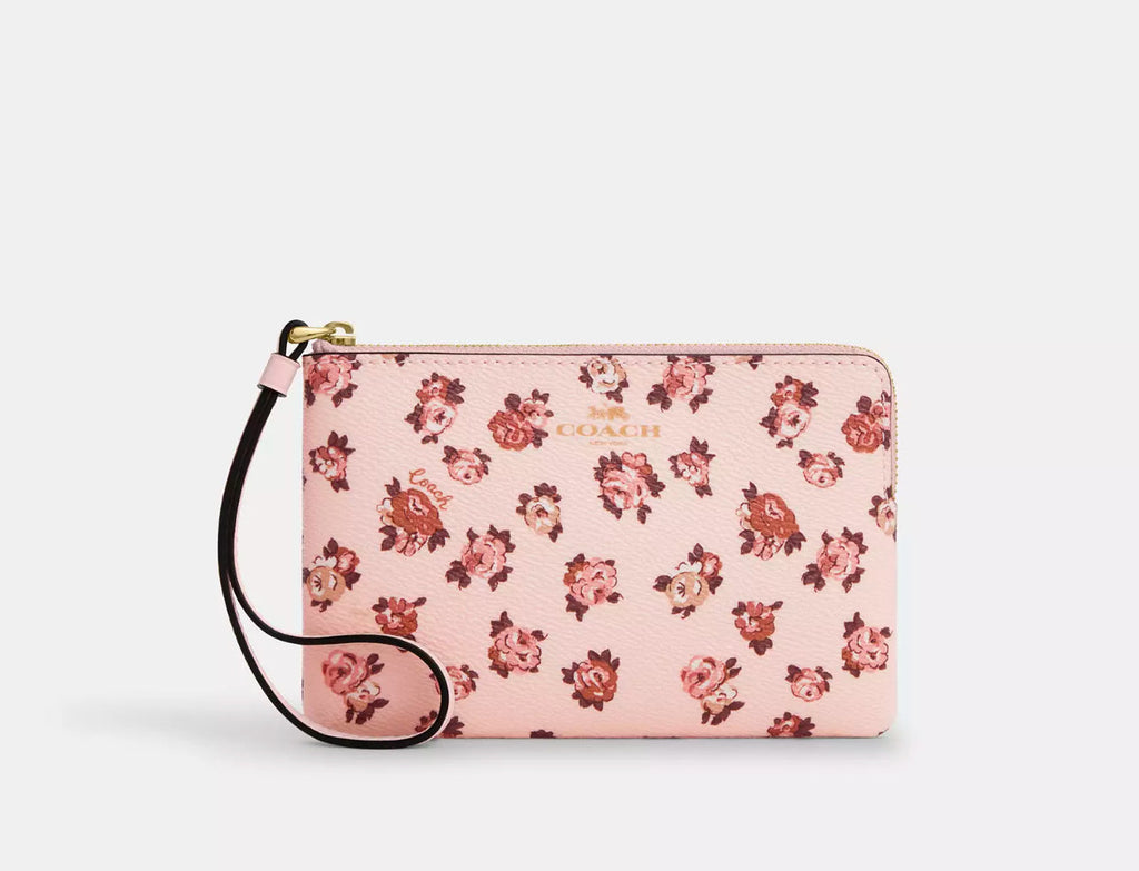 NWT Coach Corner Zip Wristlet With Rosette Print