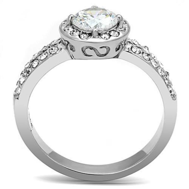 High polished (no plating) Stainless Steel Ring with AAA Grade CZ in Clear