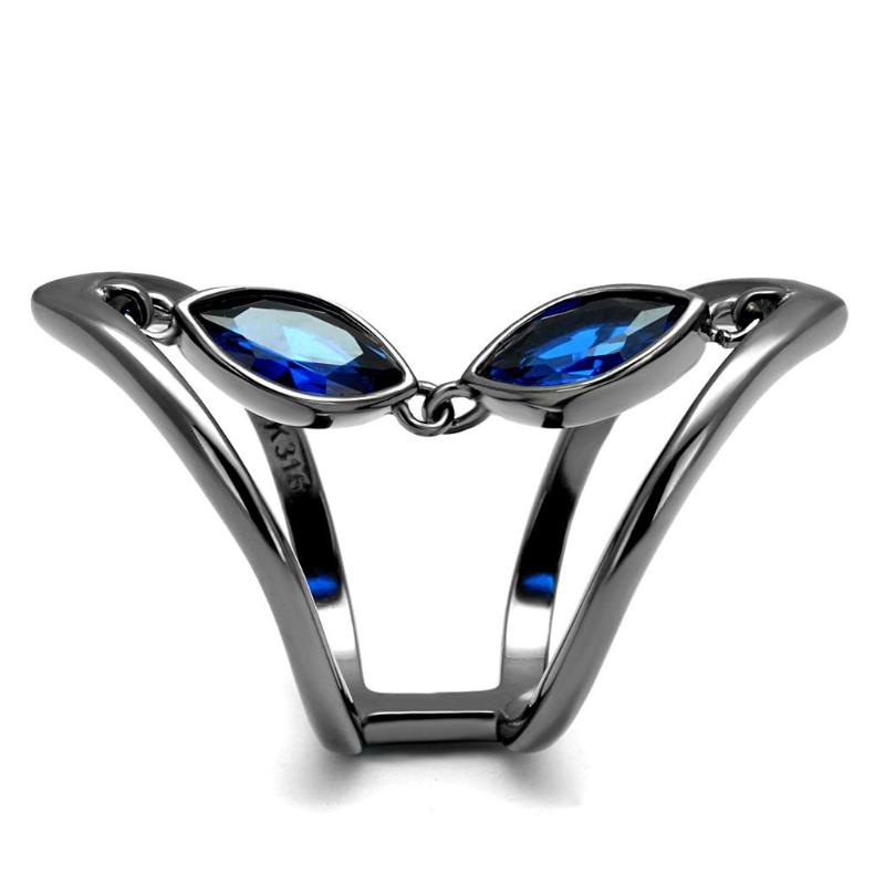 IP Light Black Stainless Steel Ring with Synthetic Spinel in London Blue