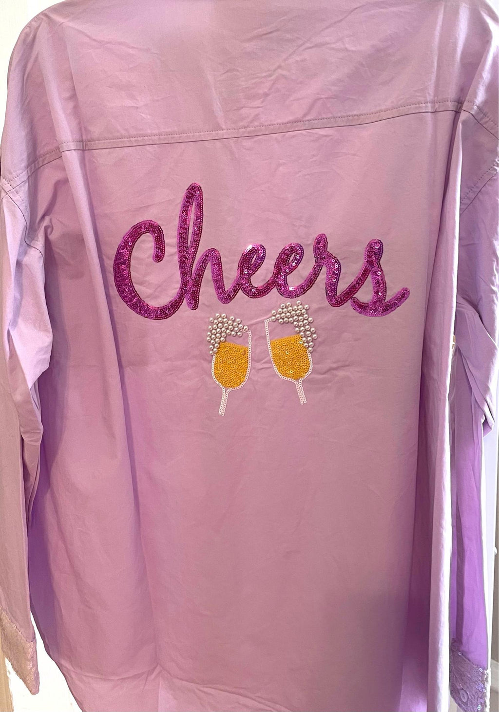 Cheers Sequin Patch Poplin Shirt In Lilac