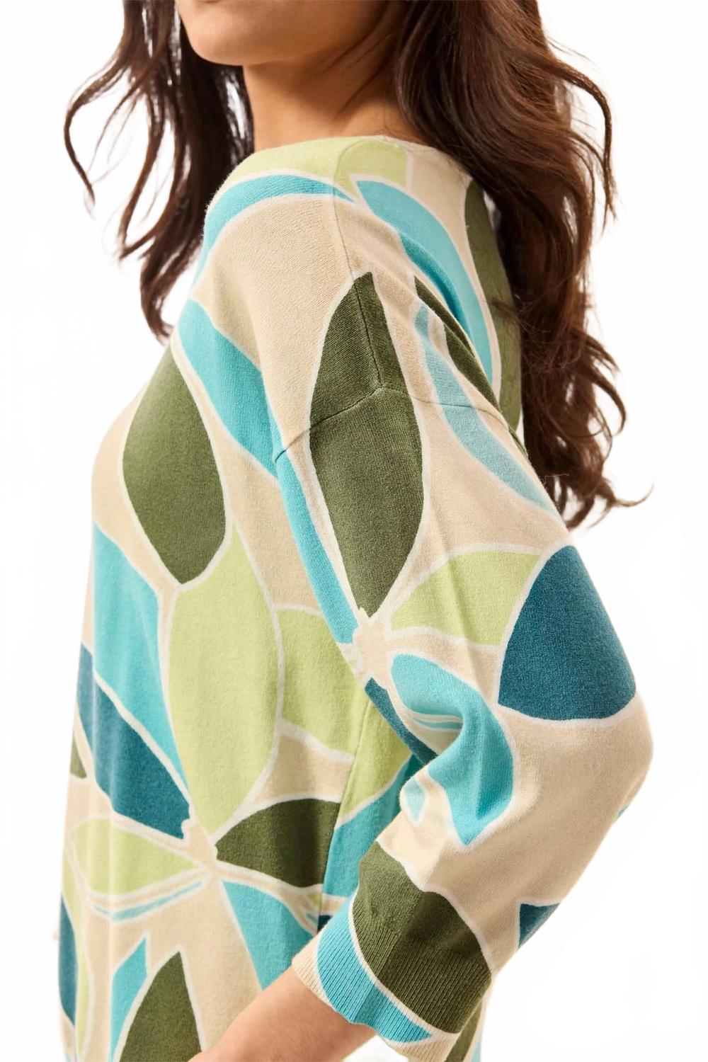 Crew Neck Long Sleeve Sweater In Aqua Sky