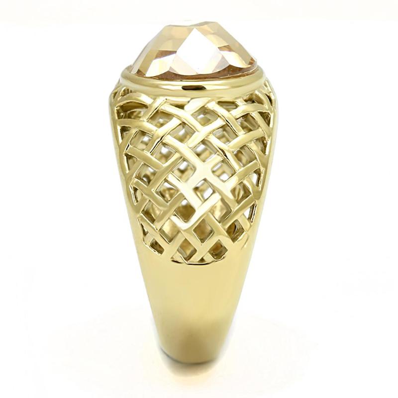 IP Gold(Ion Plating) Stainless Steel Ring with AAA Grade CZ in Champagne