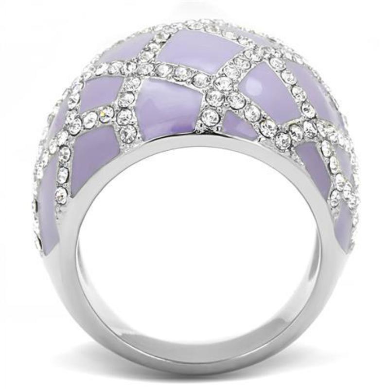 High polished (no plating) Stainless Steel Ring with Top Grade Crystal in Clear