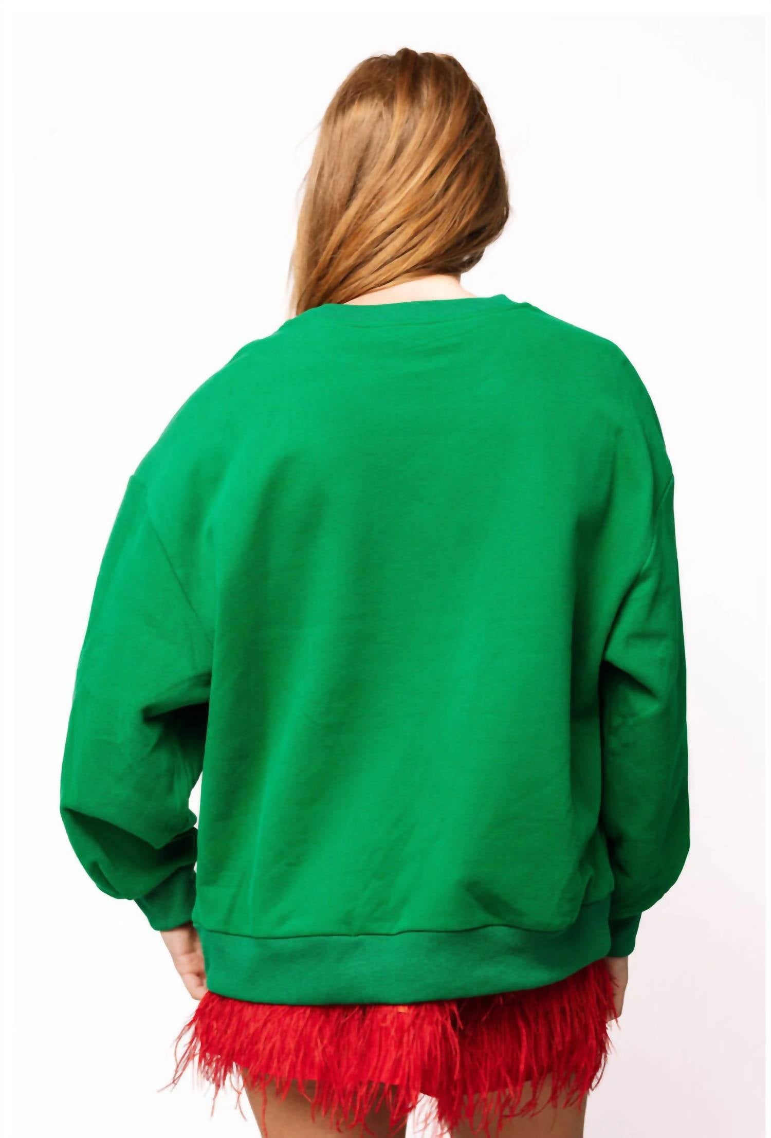 Rhinestone Rudolph Sweatshirt In Green