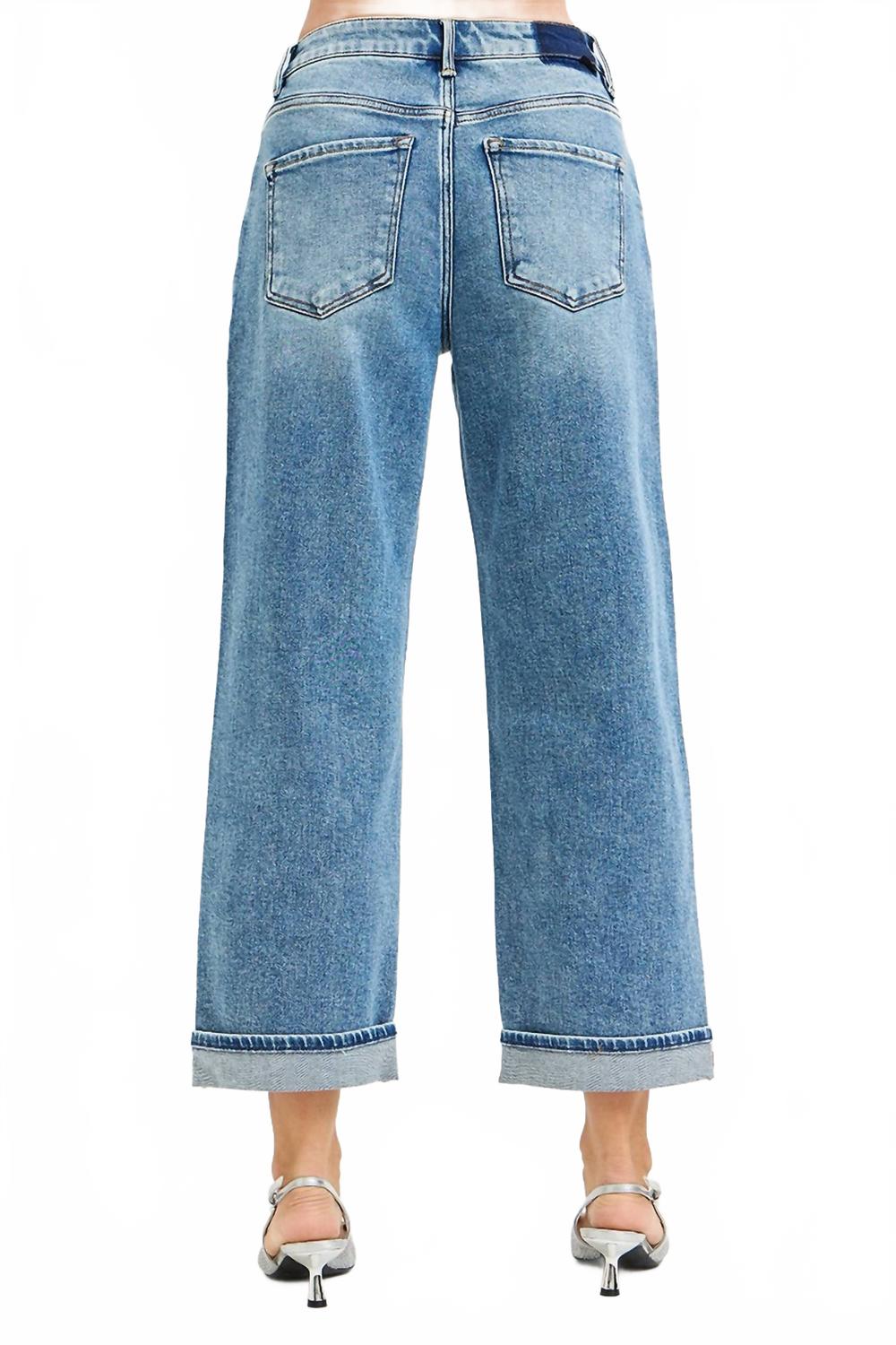 Mid Rise Cuff Boyfriend Jeans In Blue
