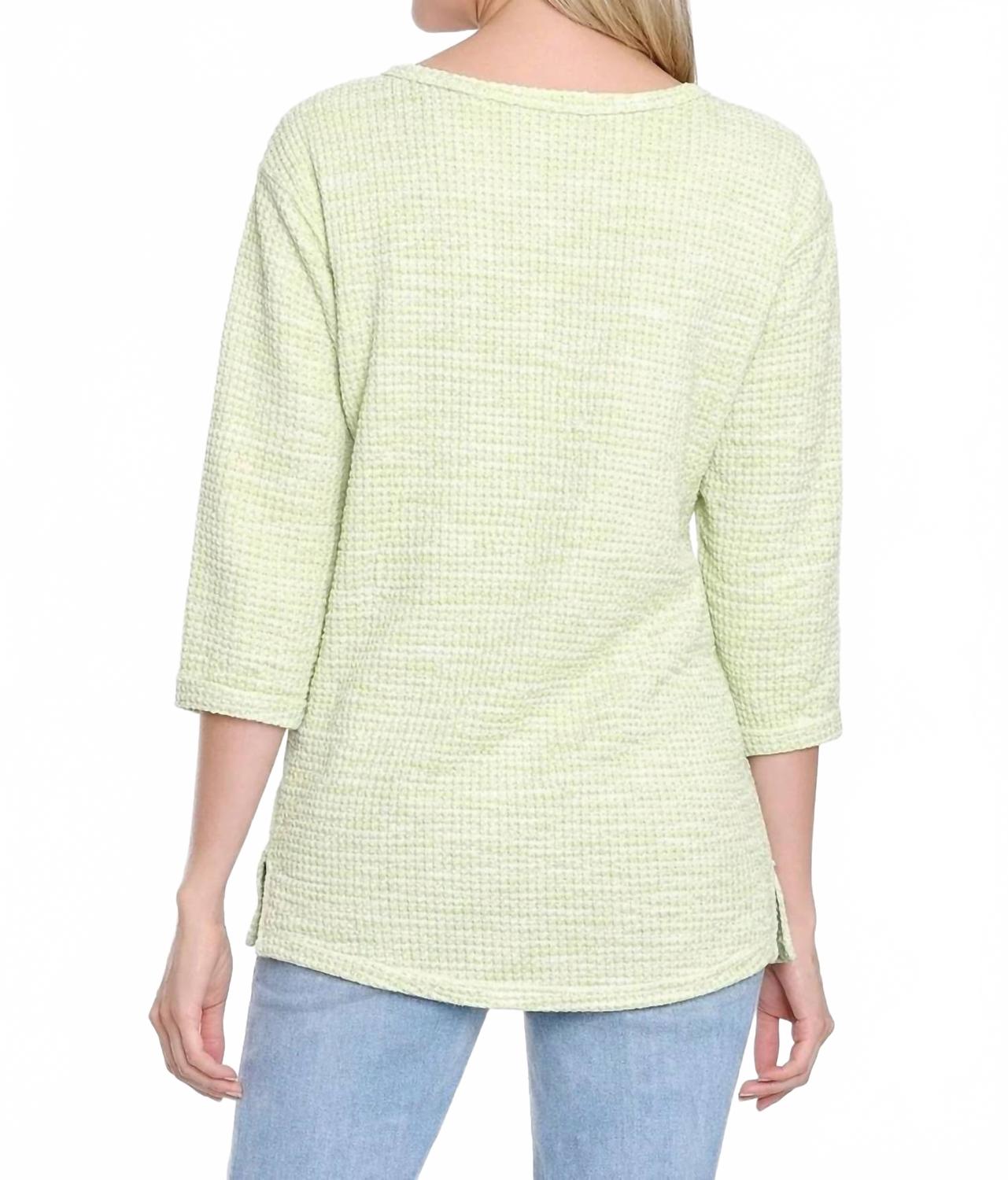 Notch Neck Textured Knit Blouse In Lime