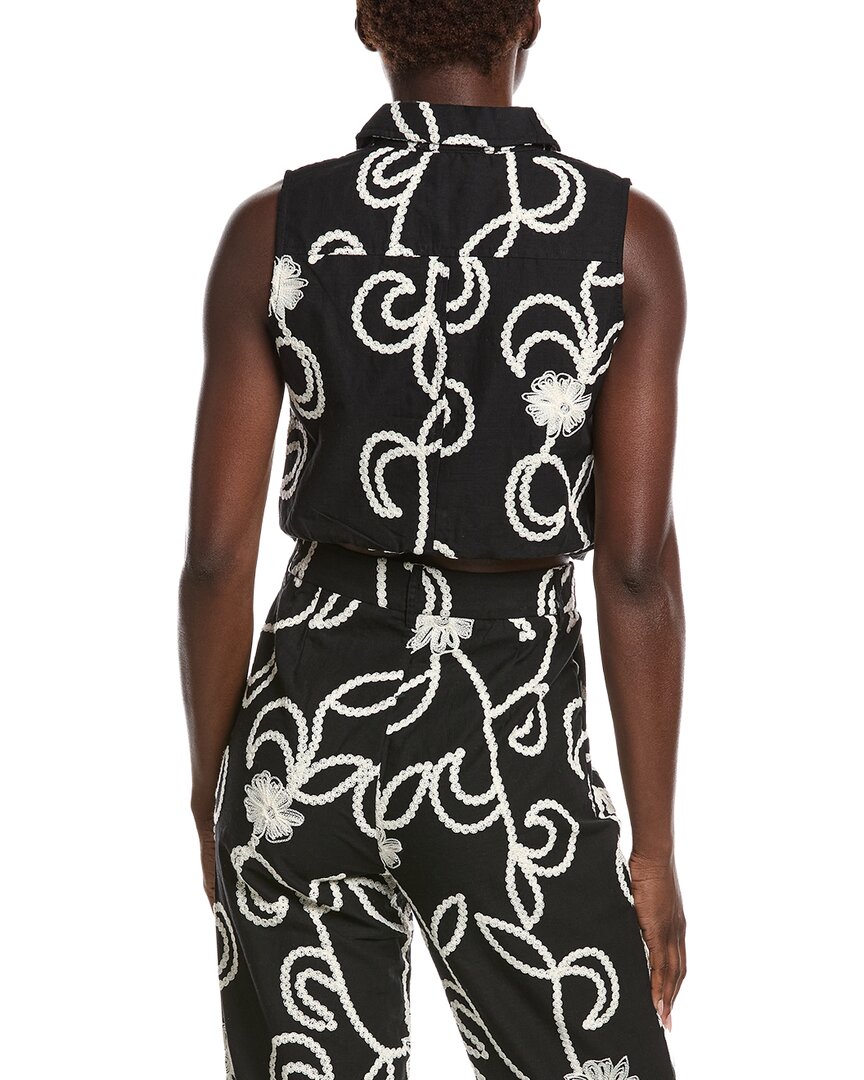 Gracia Sleeveless Embroidered Button Down Vest