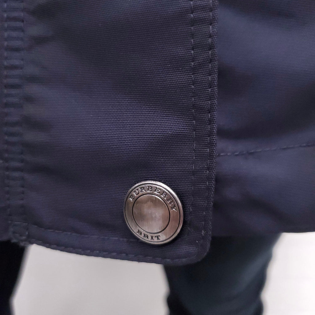 BURBERRY BRIT NAVY COAT WITH FUR HOOD - SIZE 2