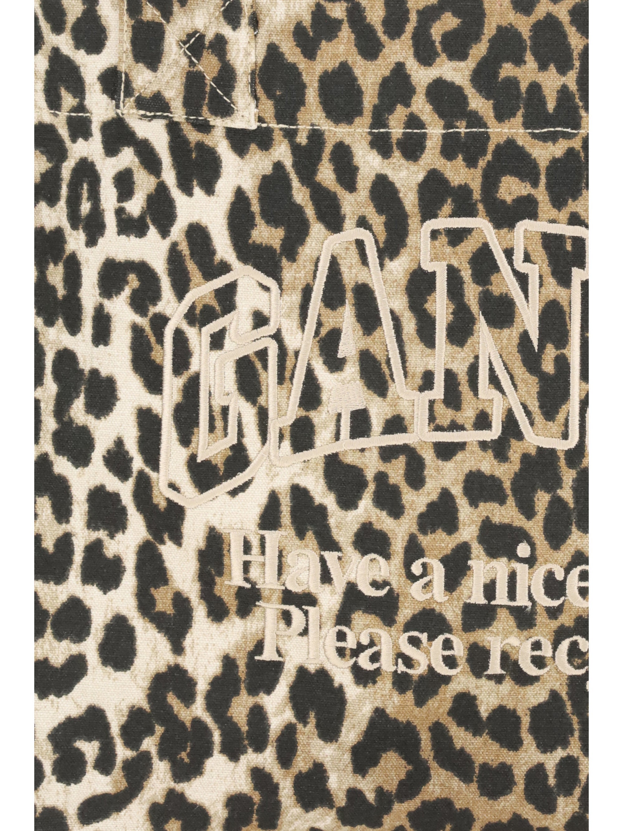 Ganni Women Leopard Print Tote Bag