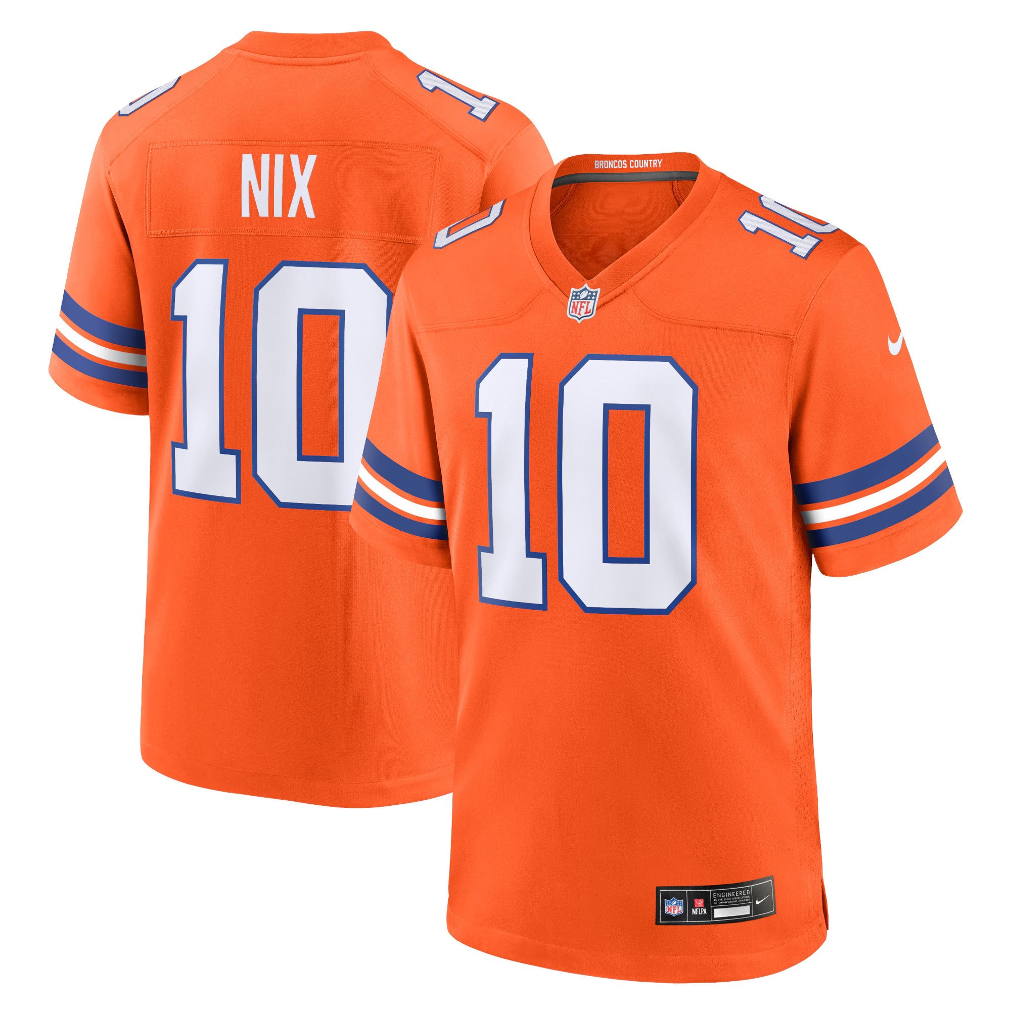 Denver Broncos Bo Nix Orange Mile High Collection 1977 Throwback Player Game Jersey