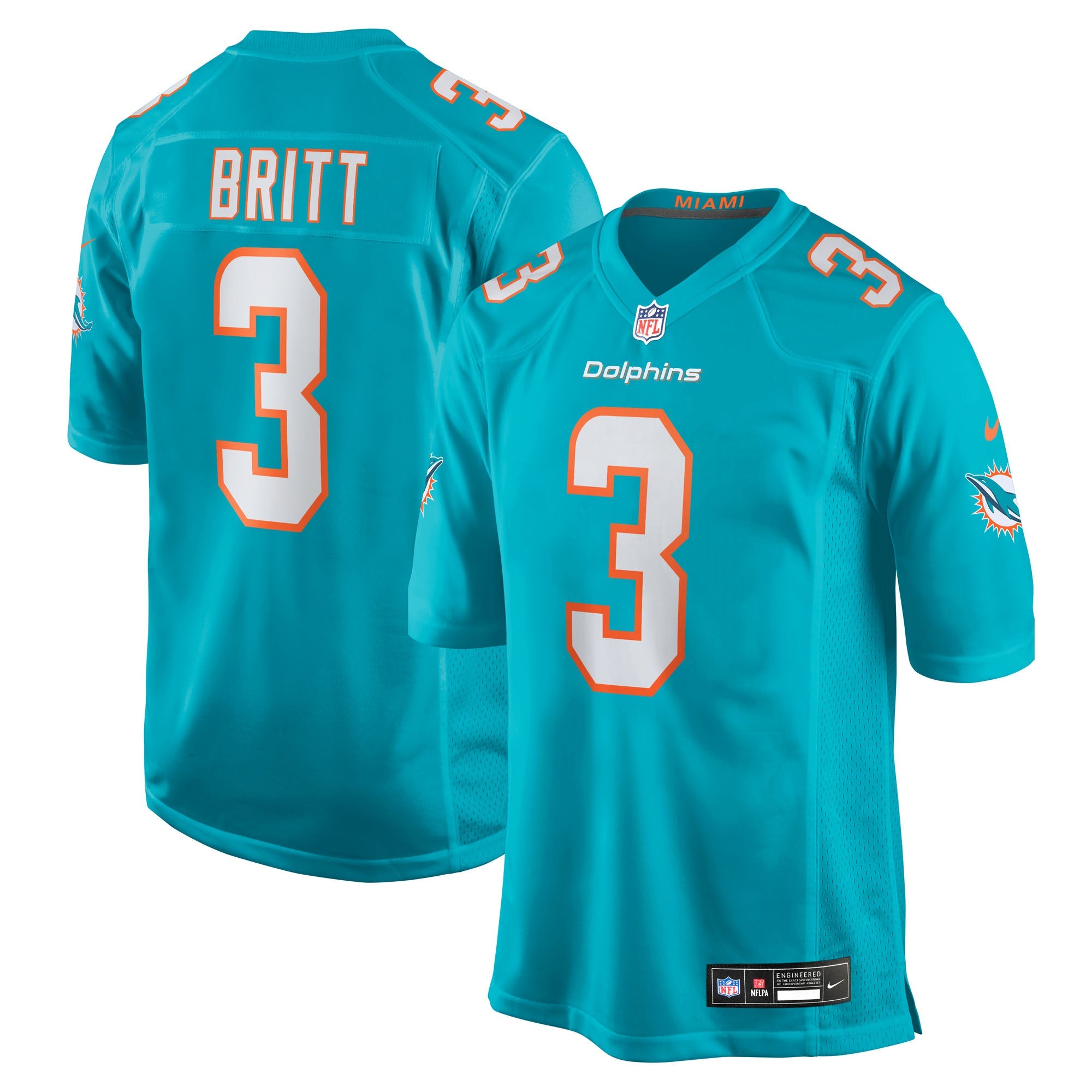 Miami Dolphins K.J. Britt Aqua Team Game Jersey