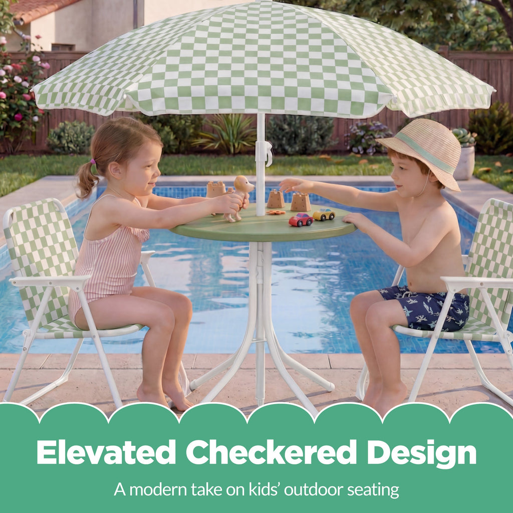 Best Choice Products Kids Outdoor Table and Chair Set with Umbrella, 3-Piece Foldable Toddler Picnic Set Ages 2-5