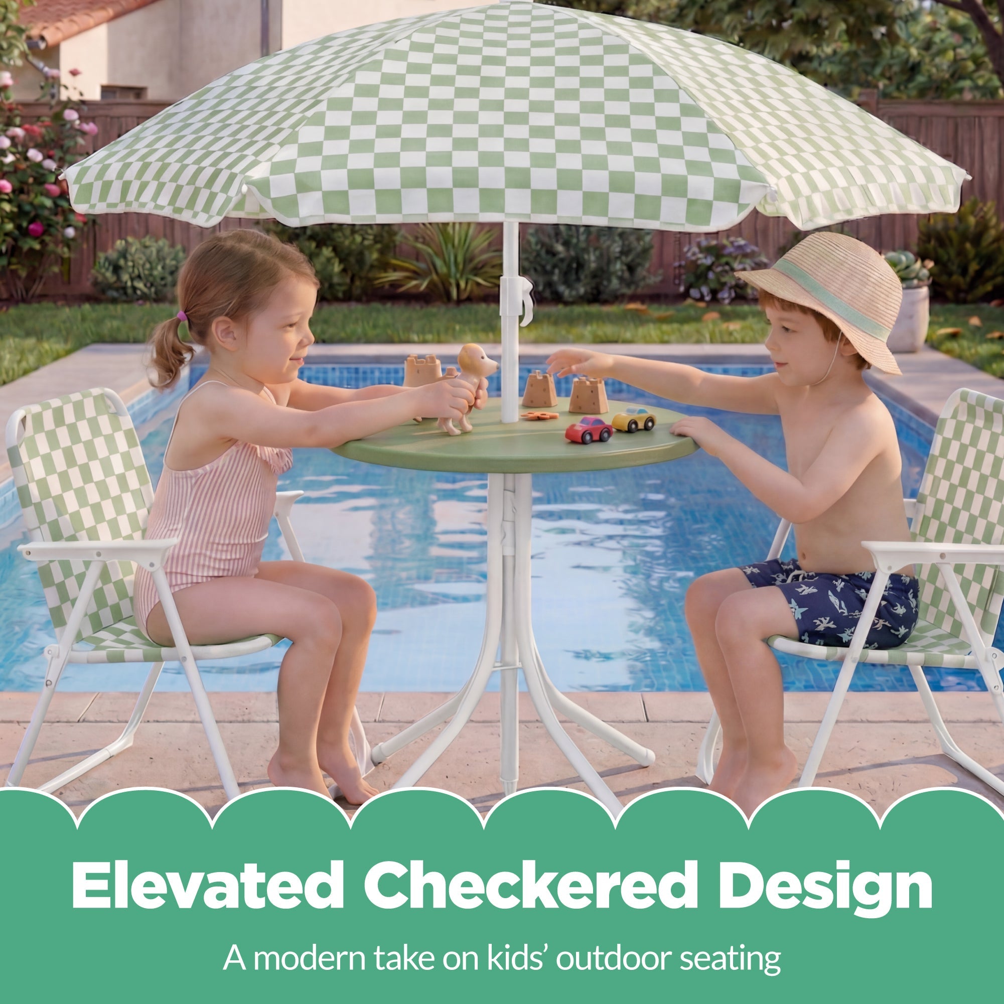 Best Choice Products Kids Outdoor Table and Chair Set with Umbrella, 3-Piece Foldable Toddler Picnic Set Ages 2-5