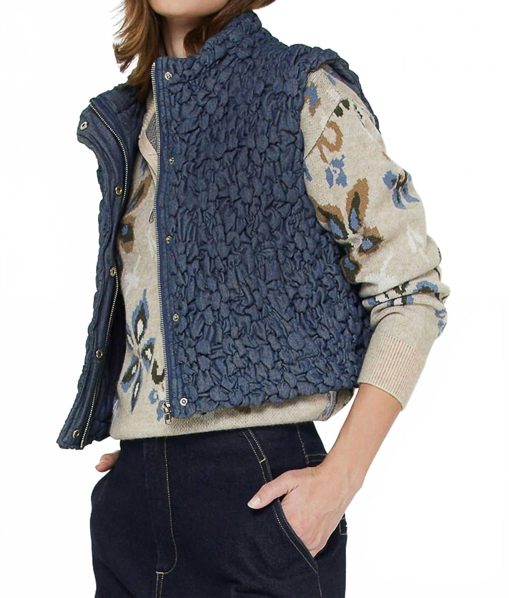 Cropped Quilting Vest In Denim