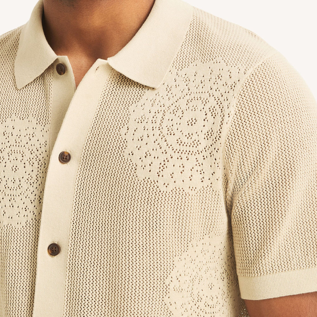 Nautica Mens Mesh Button-Front Sweater Polo