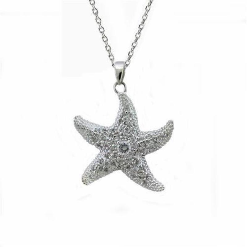 High-Polished 925 Sterling Silver Chain Pendant with AAA Grade CZ in Clear