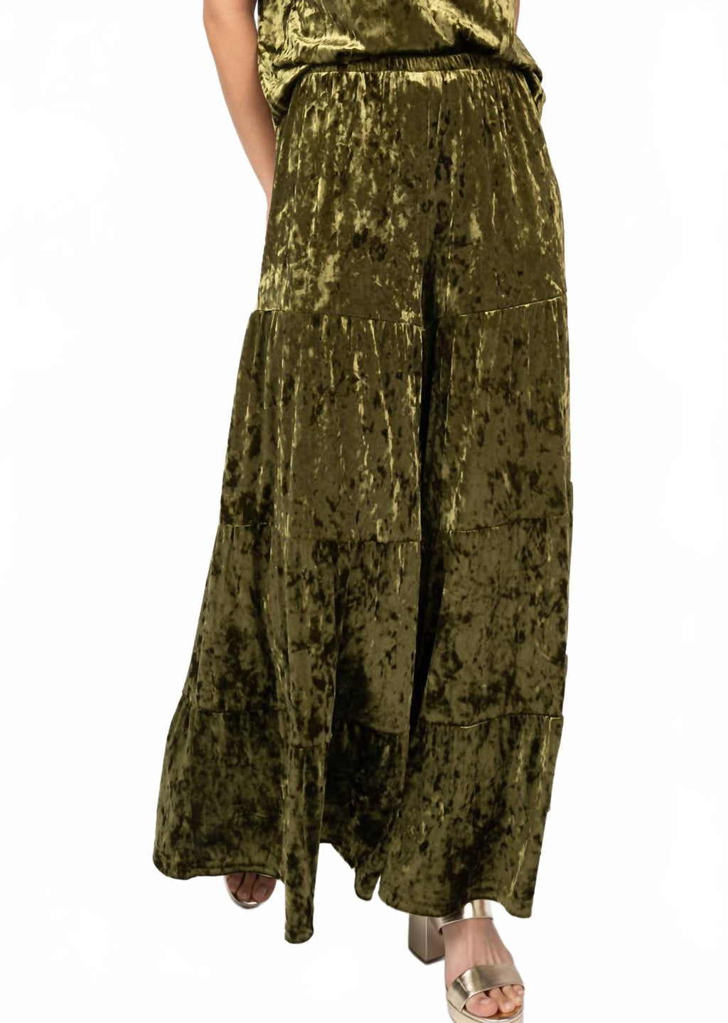 Tiered Velvet Pant In Olive