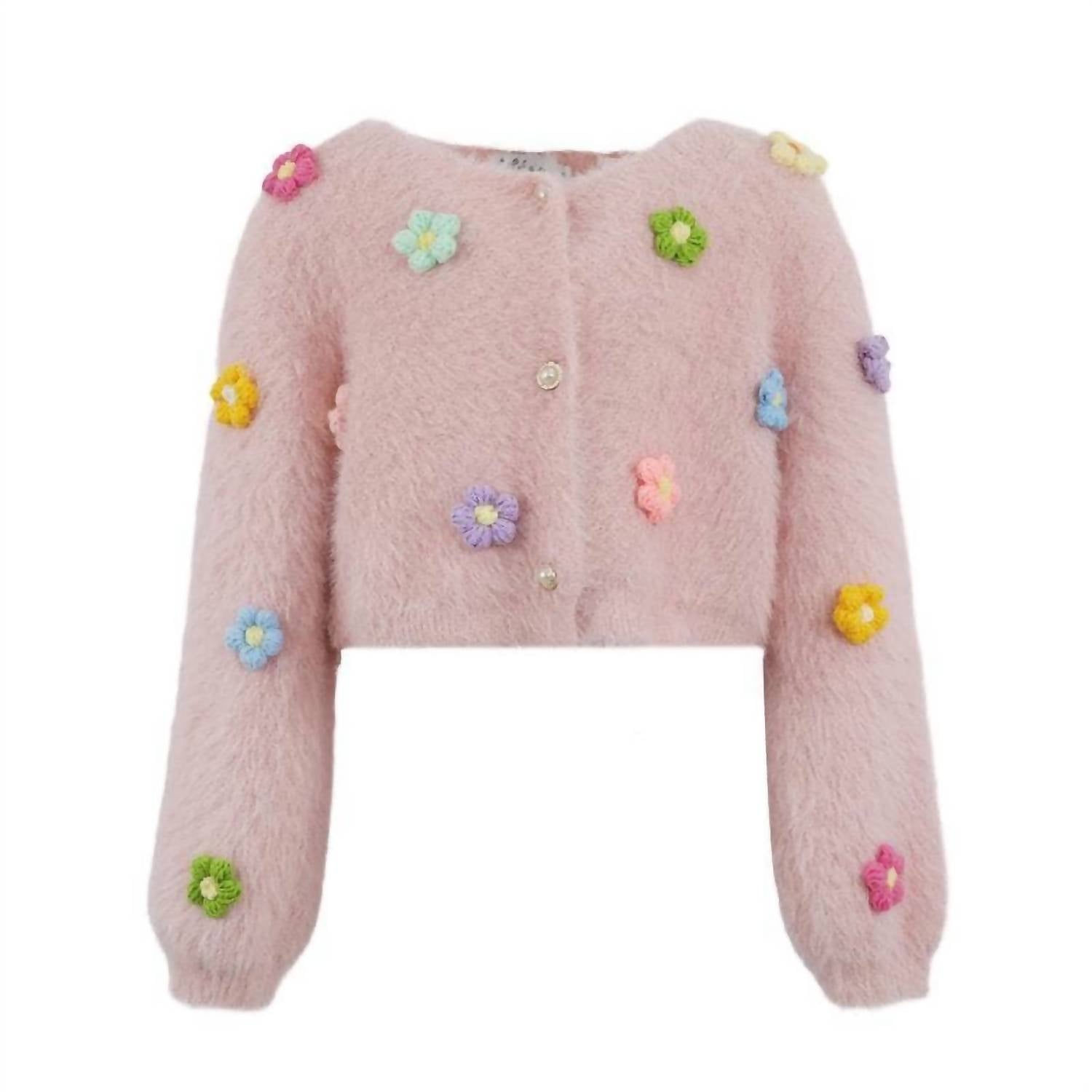 3D Rainbow Daisy Cardigan In Pink