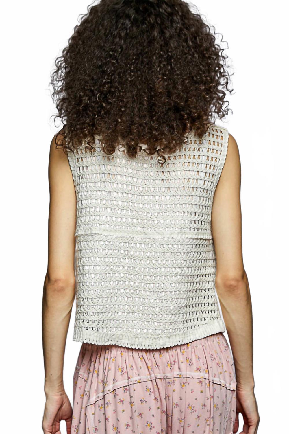 Fernanda Boho Prairie Lillies Embroidery Button Down Vest Top In Natural Pink