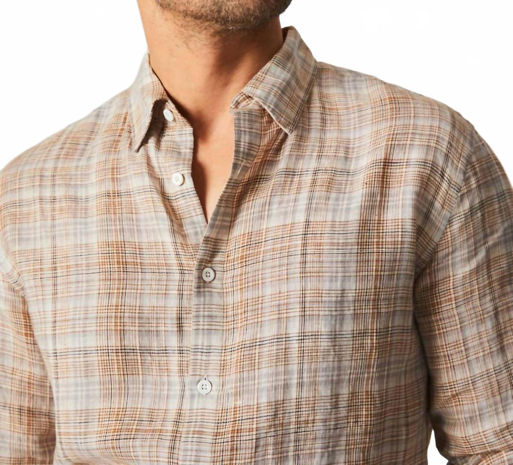 Linen Line Plaid Wilson Shirt In British Khaki/silver