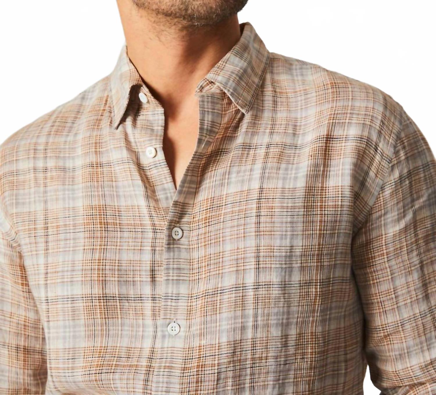 Linen Line Plaid Wilson Shirt In British Khaki/silver