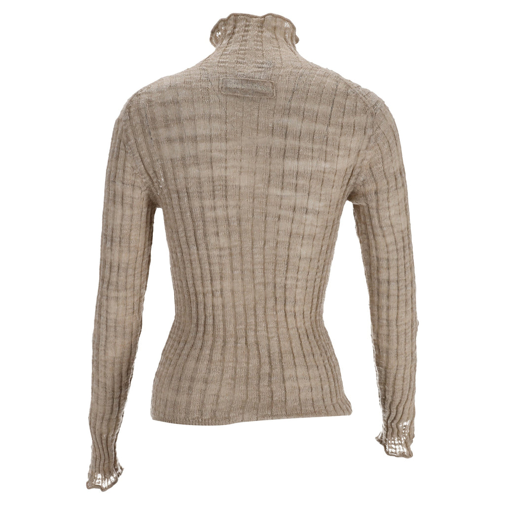 Acne Studios Ribbed-Knit Turtleneck Sweater in Beige Linen