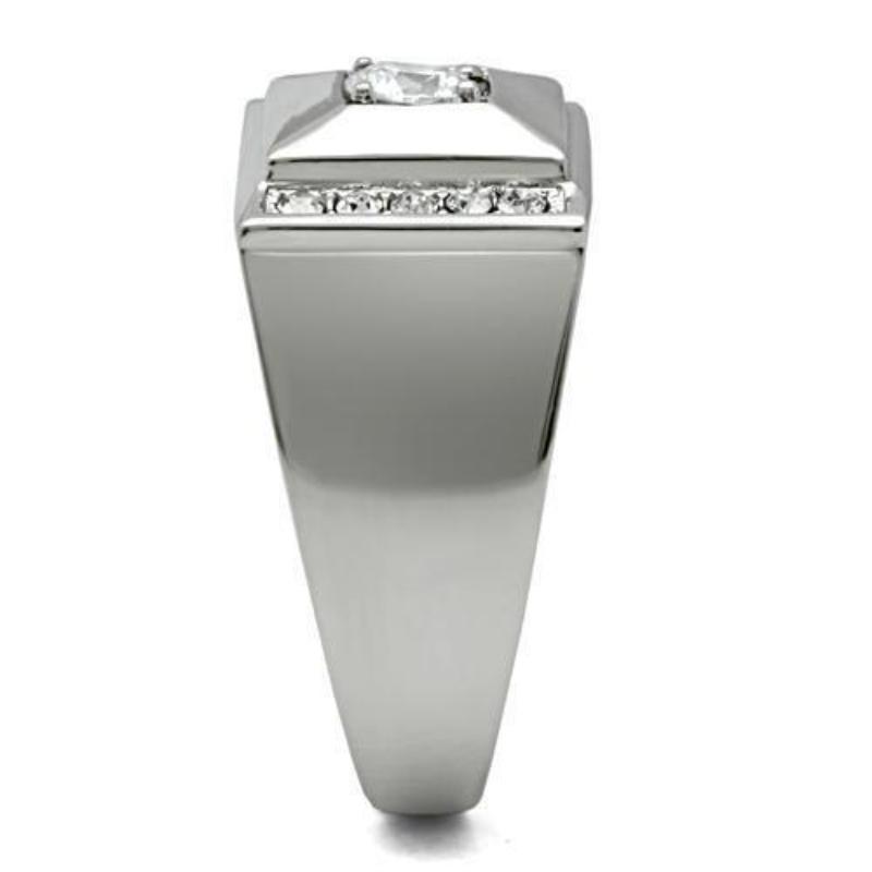 High polished (no plating) Stainless Steel Ring with AAA Grade CZ in Clear