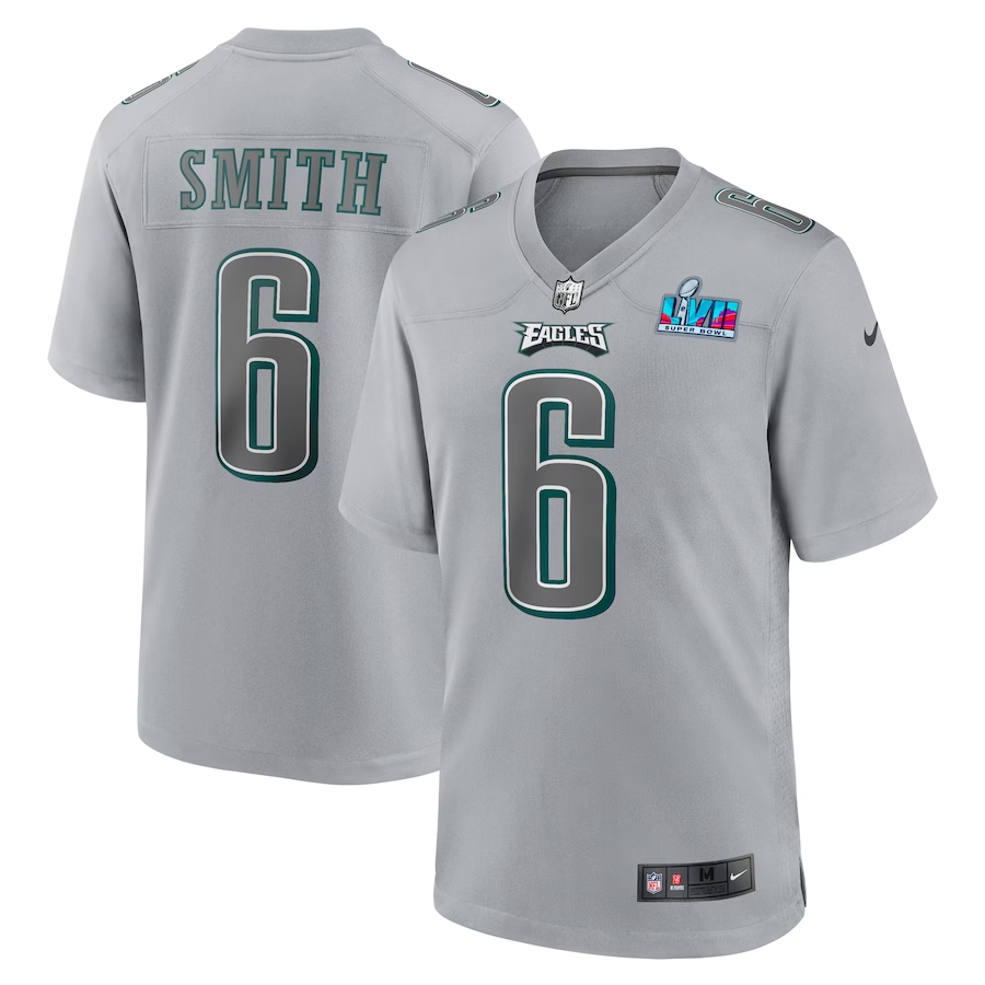 Men's Philadelphia Eagles DeVonta Smith #6 Gray Super Bowl LVII Patch Atmosphere Fashion Game jersey
