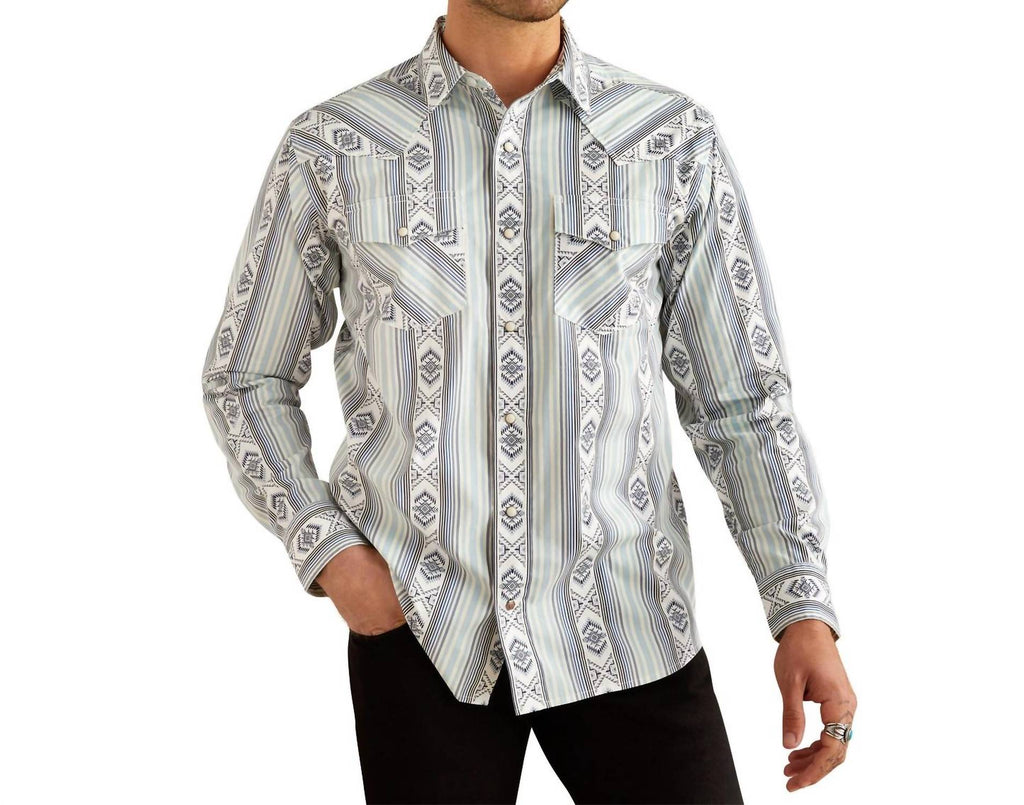 Men's Heller Retro Snap Long Sleeve Shirt In Blue