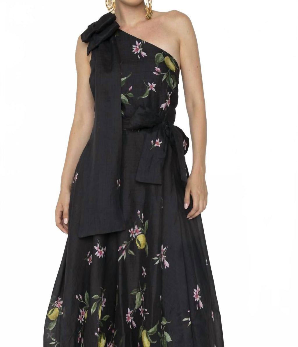 Sterlizia One Shoulder Dress In Black Citrus Floral