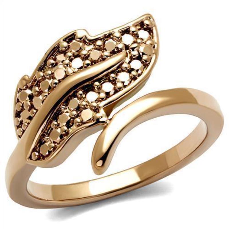 IP Rose Gold(Ion Plating) Brass Ring with AAA Grade CZ in Metallic Light Gold