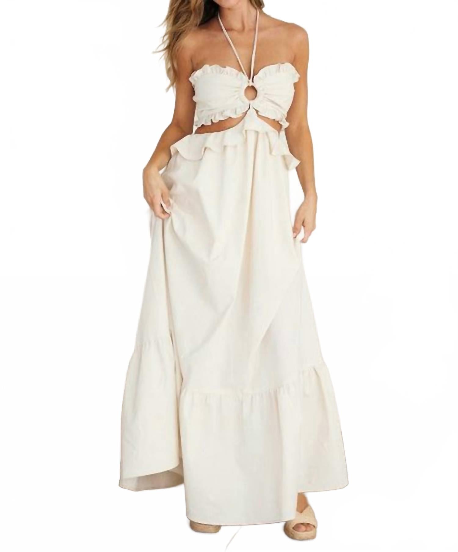 Cut-Out Ruffled Maxi Halter Dress In White