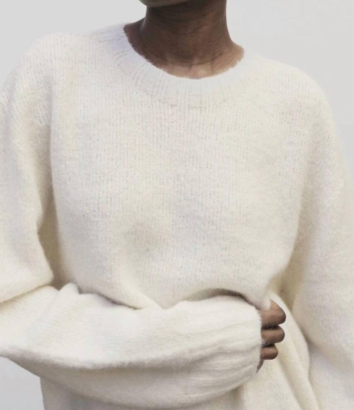 Alpaca Blend Wholegarment Knit Sweater In Ivory
