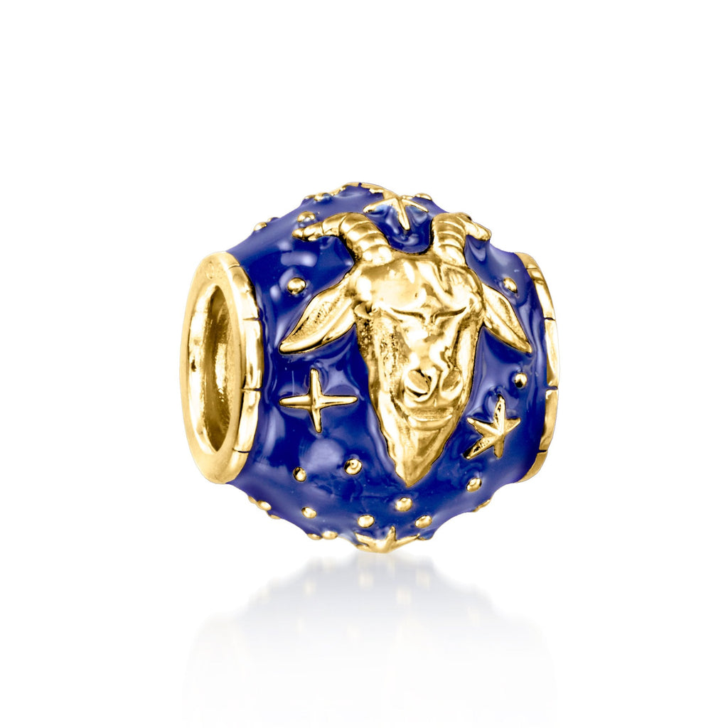 Ross-Simons Blue Enamel Zodiac Bead Charm in 18kt Gold Over Sterling