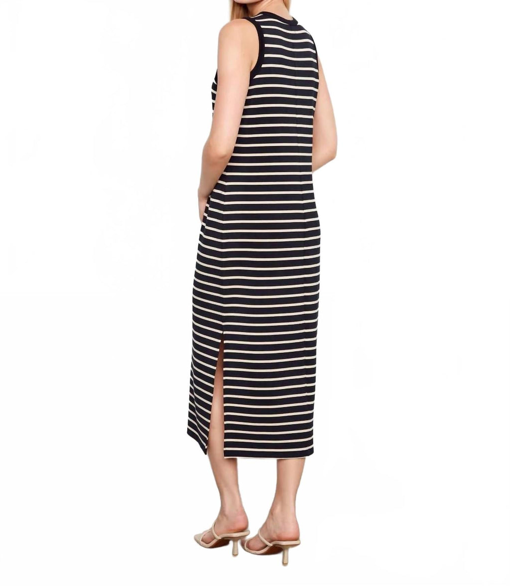 Sleeveless Striped Scuba Maxi Dress In Black & Beige