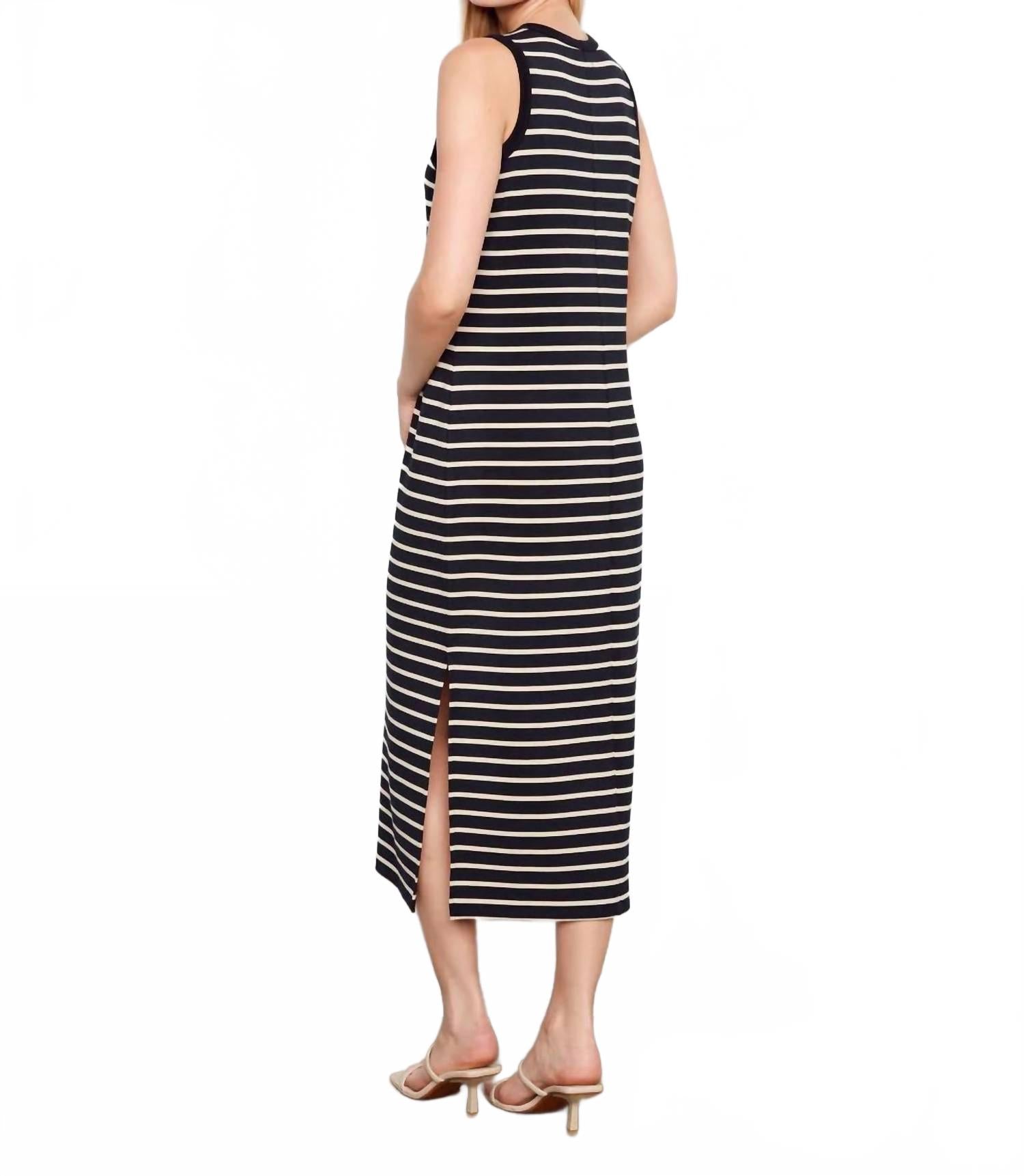 Sleeveless Striped Scuba Maxi Dress In Black & Beige