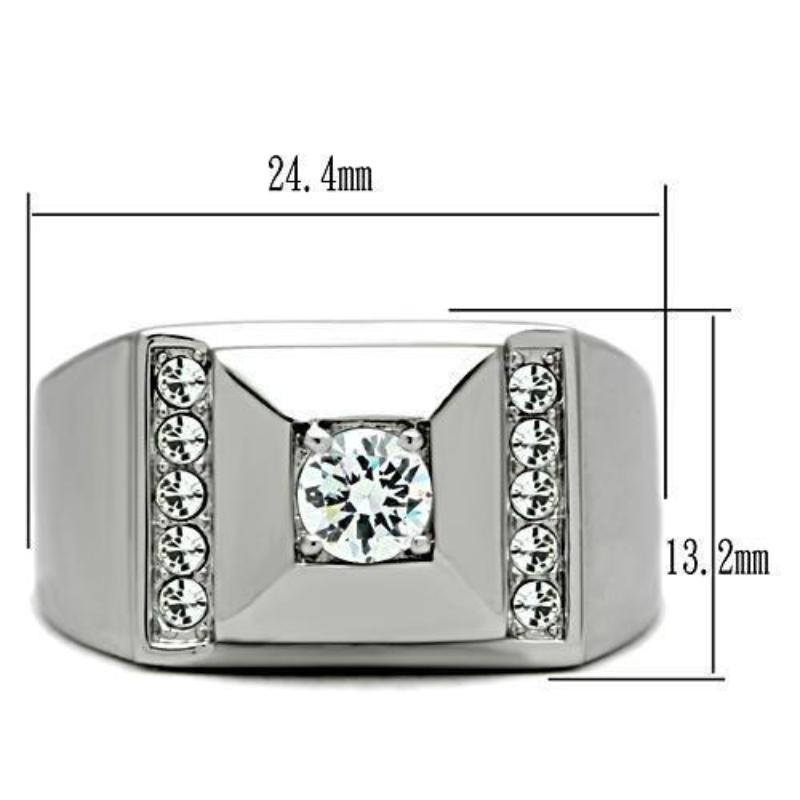 High polished (no plating) Stainless Steel Ring with AAA Grade CZ in Clear